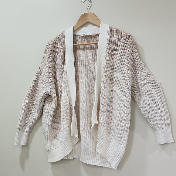 Haven Well Within100% Cotton Cozy Woven Elegant Cream and Brown Women's Cardigan - Picture 1 of 12